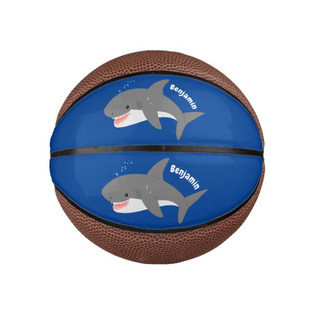 Great white shark happy cartoon illustration mini basketball (Front)