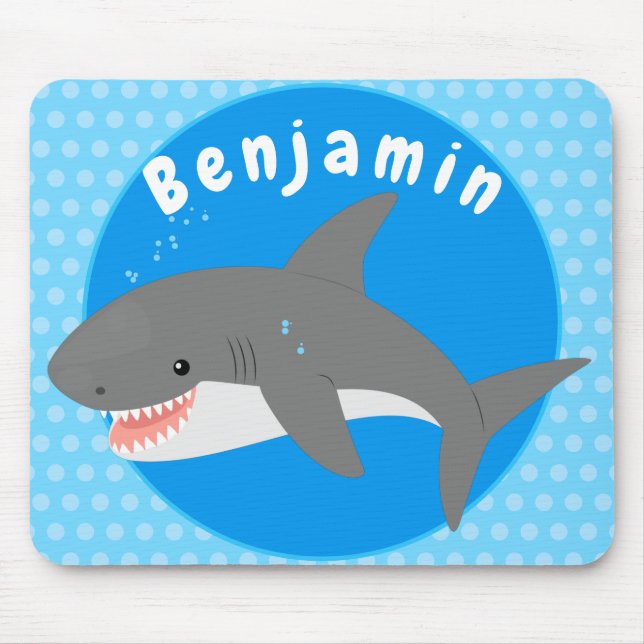 Great white shark happy cartoon illustration mouse mat (Front)