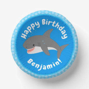 Great white shark happy cartoon illustration paper plate