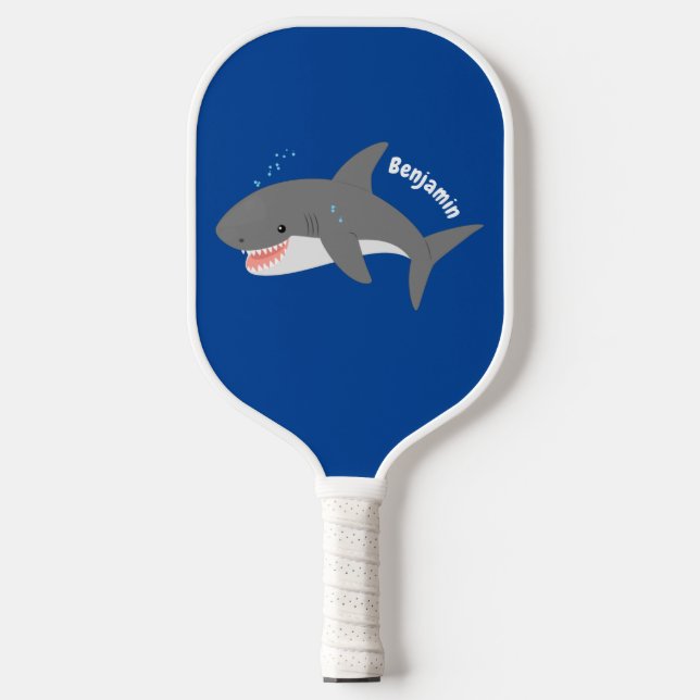 Great white shark happy cartoon illustration  pickleball paddle (Front)