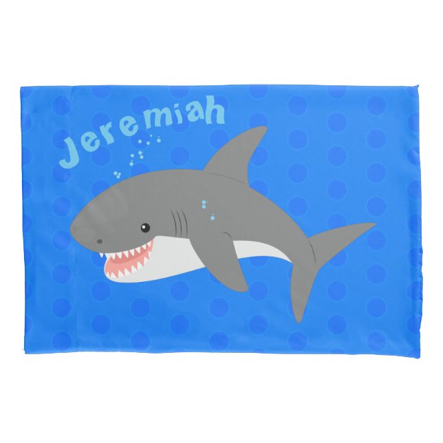 Great white shark happy cartoon illustration pillowcase (Front)