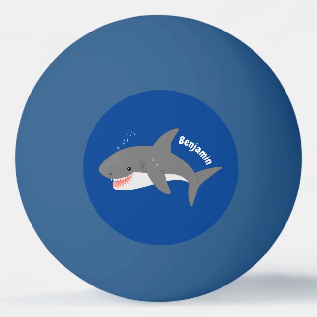 Great white shark happy cartoon illustration ping pong ball (Front)