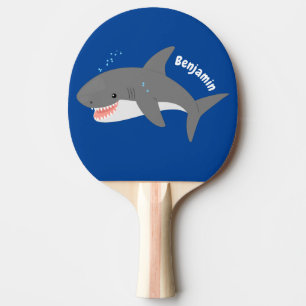 Great white shark happy cartoon illustration ping pong paddle