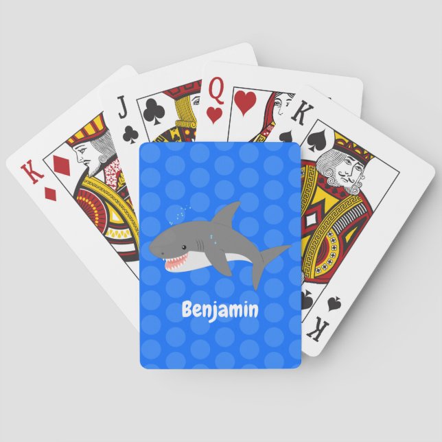 Great white shark happy cartoon illustration playing cards (Back)