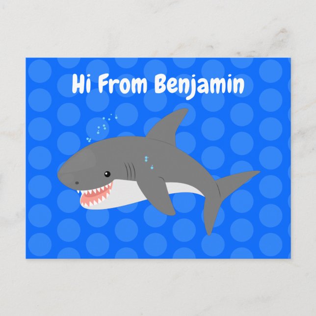 Great white shark happy cartoon illustration postcard (Front)