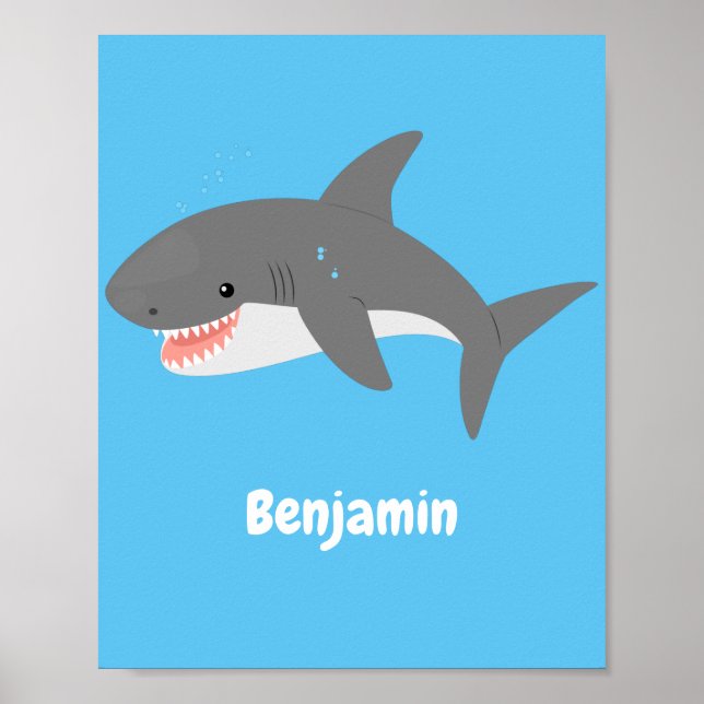 Great white shark happy cartoon illustration poster (Front)