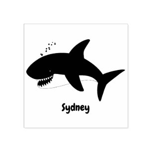 Great white shark happy cartoon illustration rubber stamp