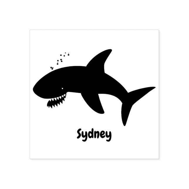 Great white shark happy cartoon illustration  rubber stamp (Imprint)