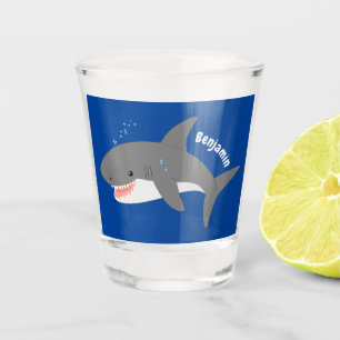 Great white shark happy cartoon illustration shot glass