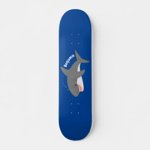 Great white shark happy cartoon illustration skateboard