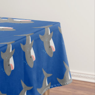 Great white shark happy cartoon illustration tablecloth