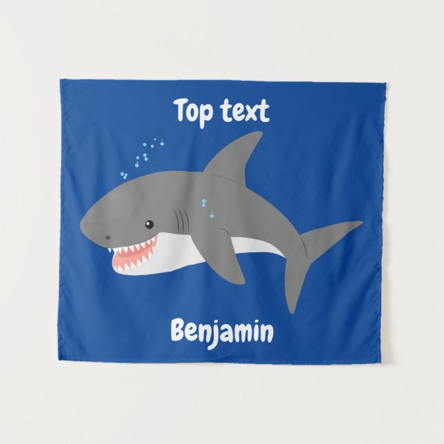 Great white shark happy cartoon illustration  tapestry (Front (Horizontal))