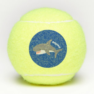 Great white shark happy cartoon illustration tennis balls