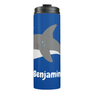 Great white shark happy cartoon illustration thermal tumbler