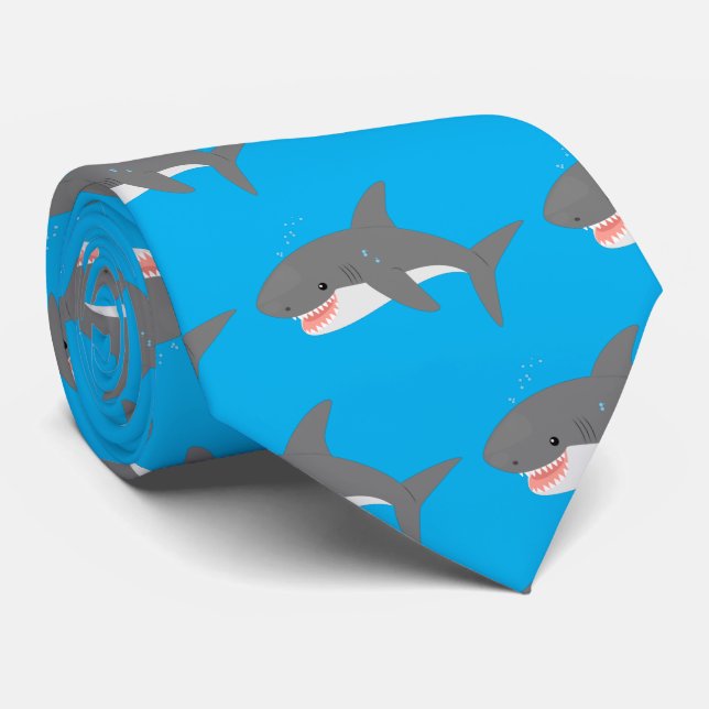 Great white shark happy cartoon illustration tie (Rolled)