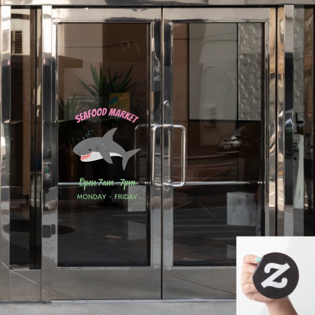 Great white shark happy cartoon illustration window cling (Office Door)