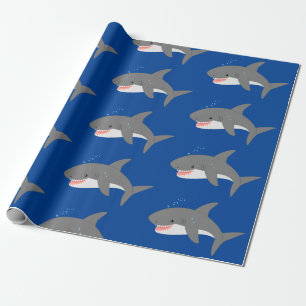 Great white shark happy cartoon illustration wrapping paper