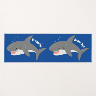 Great white shark happy cartoon illustration yoga mat