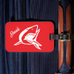 Great white shark logo personalised red travel luggage tag<br><div class="desc">Great white shark logo personalised red travel Luggage Tag. Sealife fish design baggage label for bags and suitcases. Colours can be changed.</div>