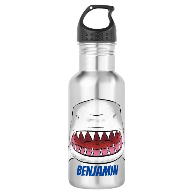 Great white shark mean cartoon illustration 532 ml water bottle (Front)