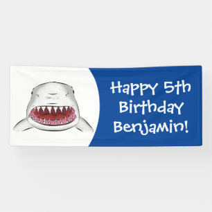 Great white shark mean cartoon illustration banner