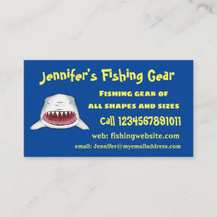Great white shark mean cartoon illustration business card