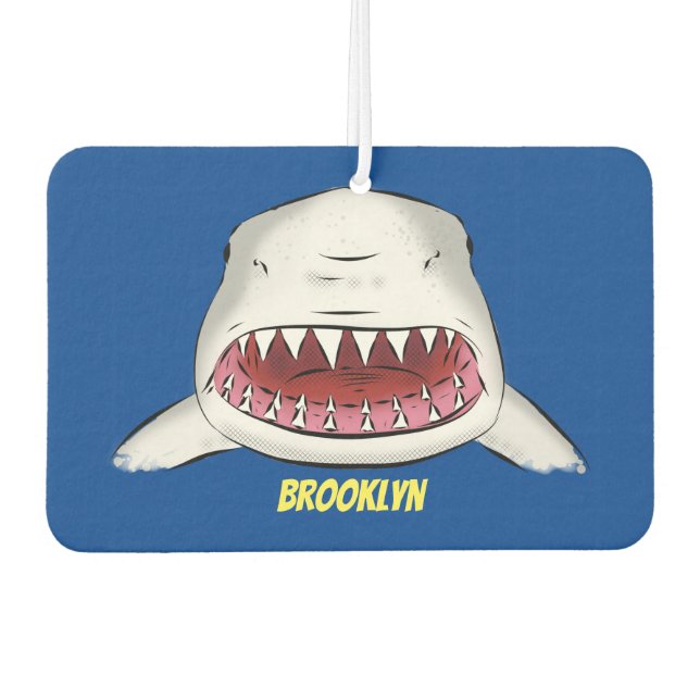Great white shark mean cartoon illustration car air freshener (Front)