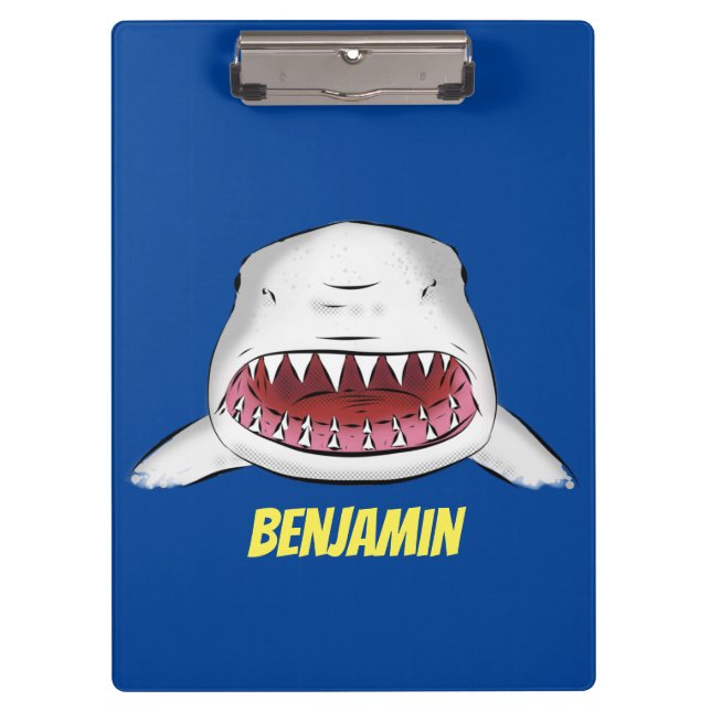 Great white shark mean cartoon illustration clipboard (Front)