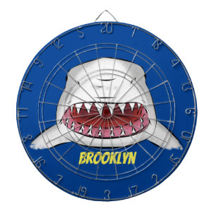 Great white shark mean cartoon illustration dartboard