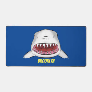 Great white shark mean cartoon illustration desk mat