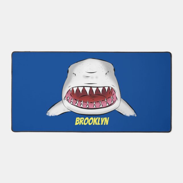 Great white shark mean cartoon illustration desk mat (Front)