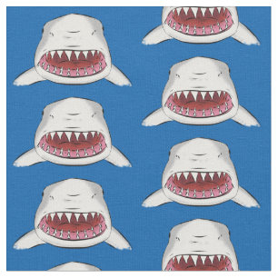 Great white shark mean cartoon illustration fabric
