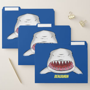 Great white shark mean cartoon illustration file folder