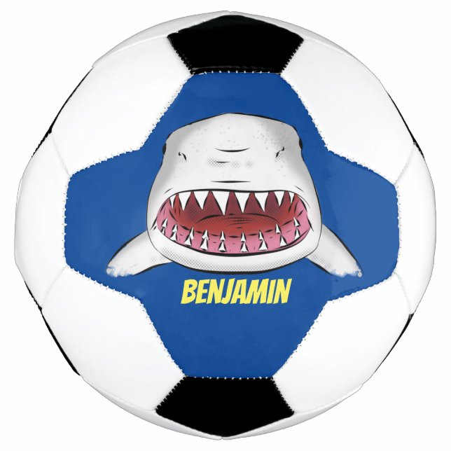 Great white shark mean cartoon illustration football (Front)