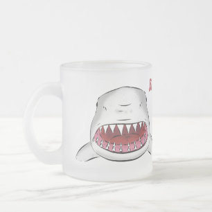 Great white shark mean cartoon illustration frosted glass coffee mug
