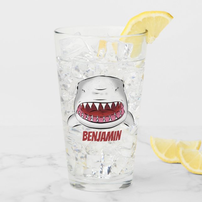 Great white shark mean cartoon illustration glass (Back Ice)