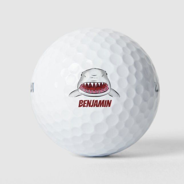Great white shark mean cartoon illustration golf balls (Front)