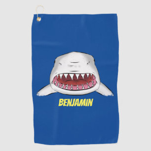 Great white shark mean cartoon illustration golf towel