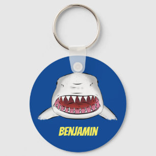 Great white shark mean cartoon illustration key ring