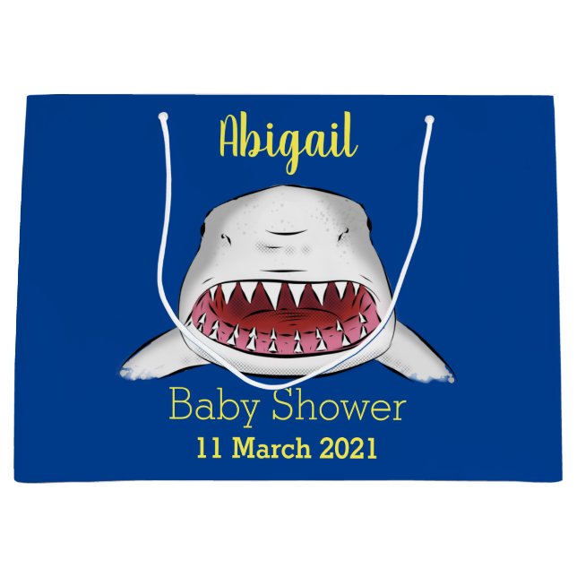 Great white shark mean cartoon illustration  large gift bag (Front)