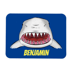 Great white shark mean cartoon illustration magnet