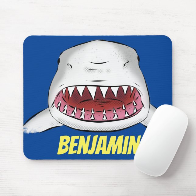 Great white shark mean cartoon illustration mouse mat (With Mouse)