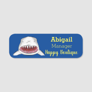Great white shark mean cartoon illustration  name tag