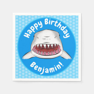 Great white shark mean cartoon illustration napkin