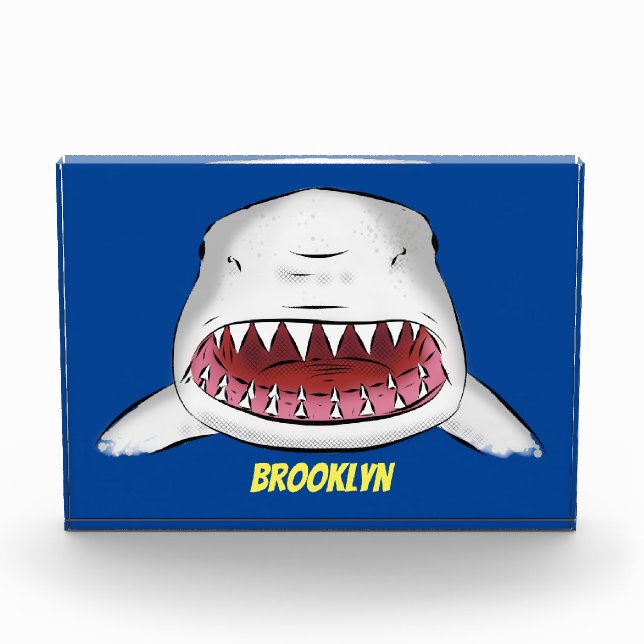 Great white shark mean cartoon illustration photo block (Front)