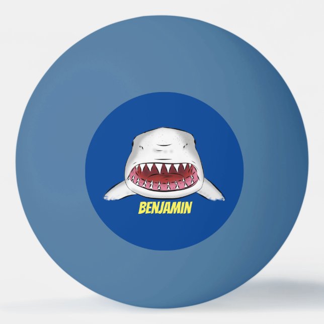 Great white shark mean cartoon illustration  ping pong ball (Front)