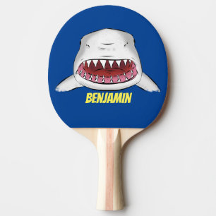 Great white shark mean cartoon illustration ping pong paddle