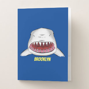 Great white shark mean cartoon illustration pocket folder