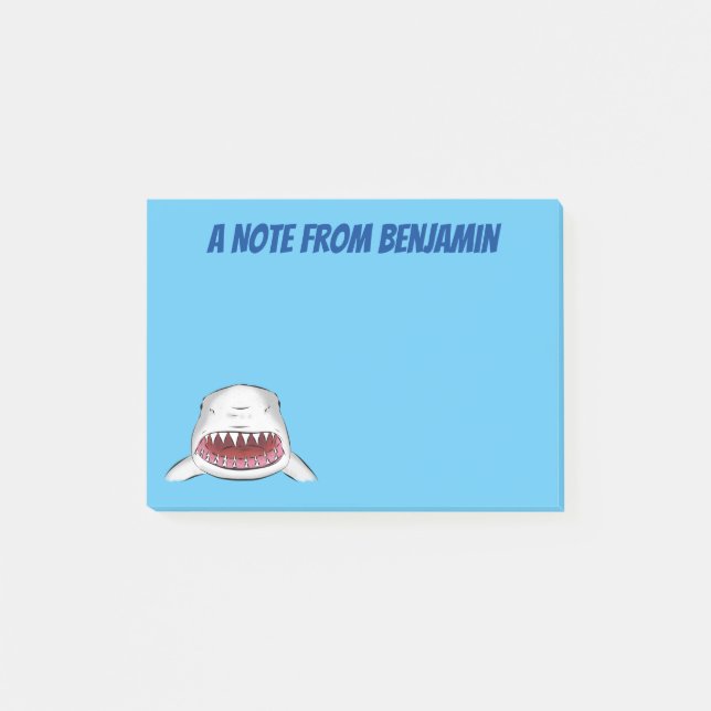 Great white shark mean cartoon illustration post-it notes (Front)