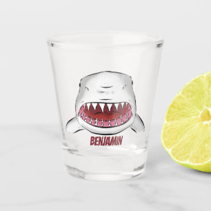Great white shark mean cartoon illustration  shot glass
